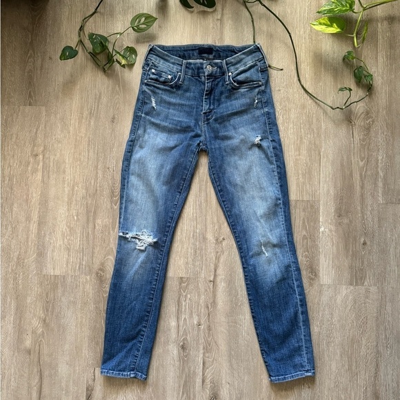 Mother The Looker Cropped Distressed Jeans Women size 25 Gypsy Blue - Picture 7 of 11